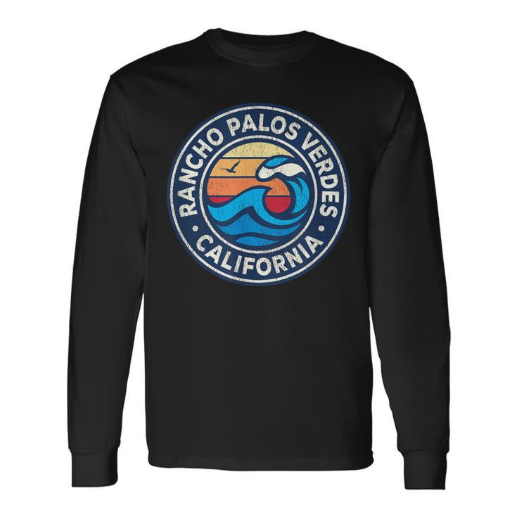 Rancho Palos Verdes California Ca Vintage Nautical Waves Des Long Sleeve T-Shirt