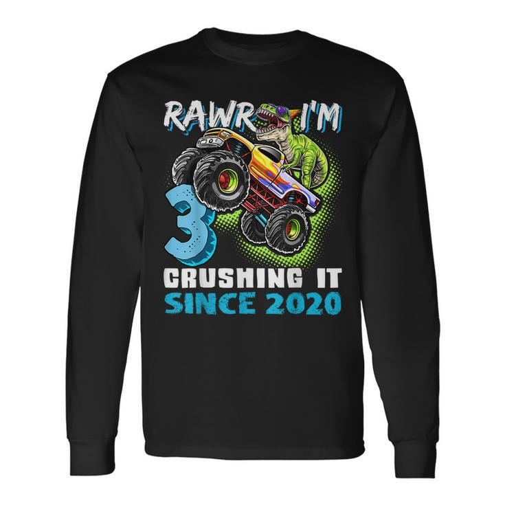 Rawr Im 3 Monster Truck Dinosaur 3Rd Birthday Party Boys Long Sleeve T-Shirt