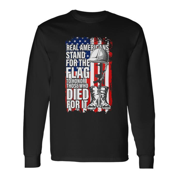 Real Americans Stand For The Flag Shirt Veteran Day Us Long Sleeve T-Shirt