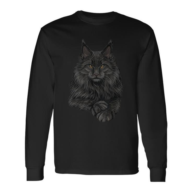 Realistic Cute Maine Coon Cat Sitting For Lovers Animals Long Sleeve T-Shirt