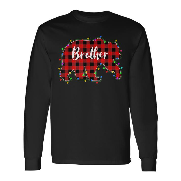 Red Plaid Brother Bear Xmas Lights Matching Pajama For Brothers Long Sleeve T-Shirt T-Shirt