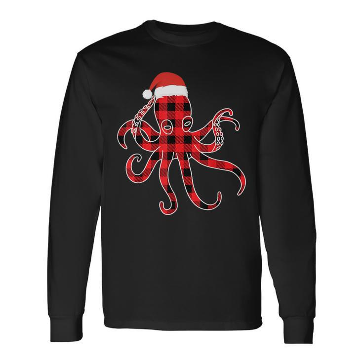 Red Plaid Octopus Pajama Family Buffalo Christmas Long Sleeve T-Shirt