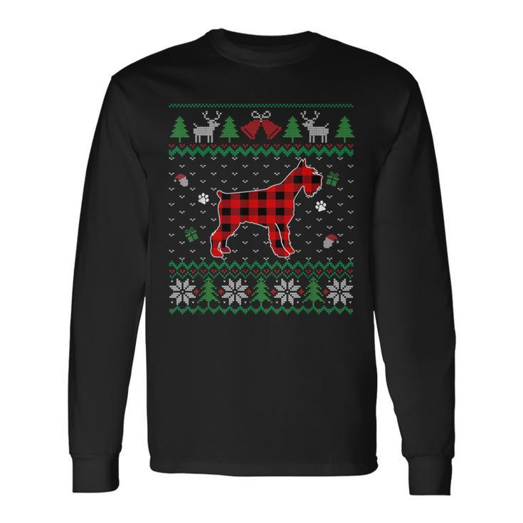 Red Plaid Schnauzer Dog Lover Ugly Christmas Sweater Long Sleeve T-Shirt