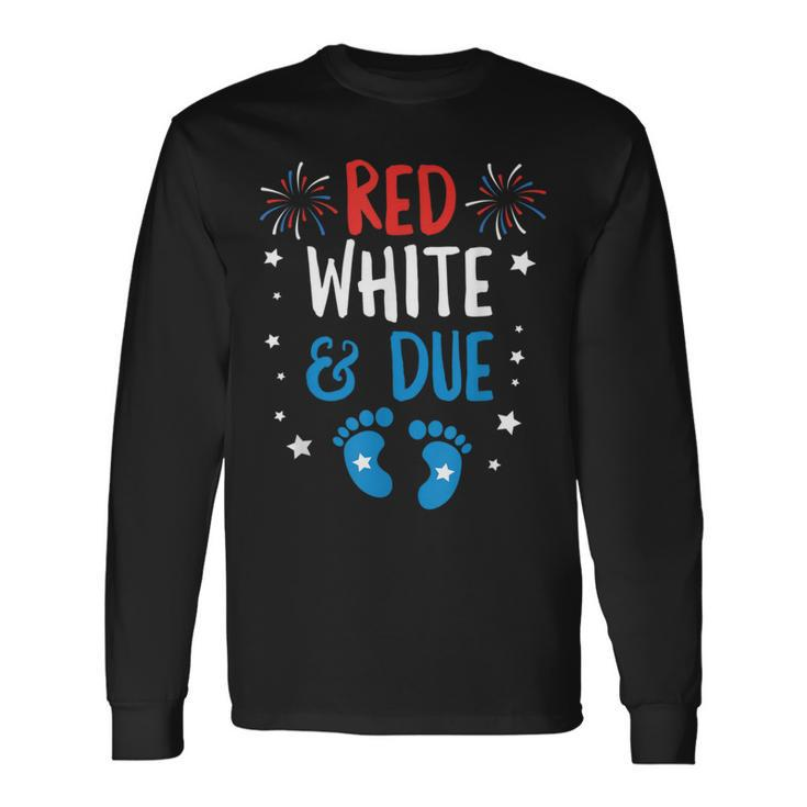 Red White And Due Baby Reveal Pregnancy Announcet Long Sleeve T-Shirt