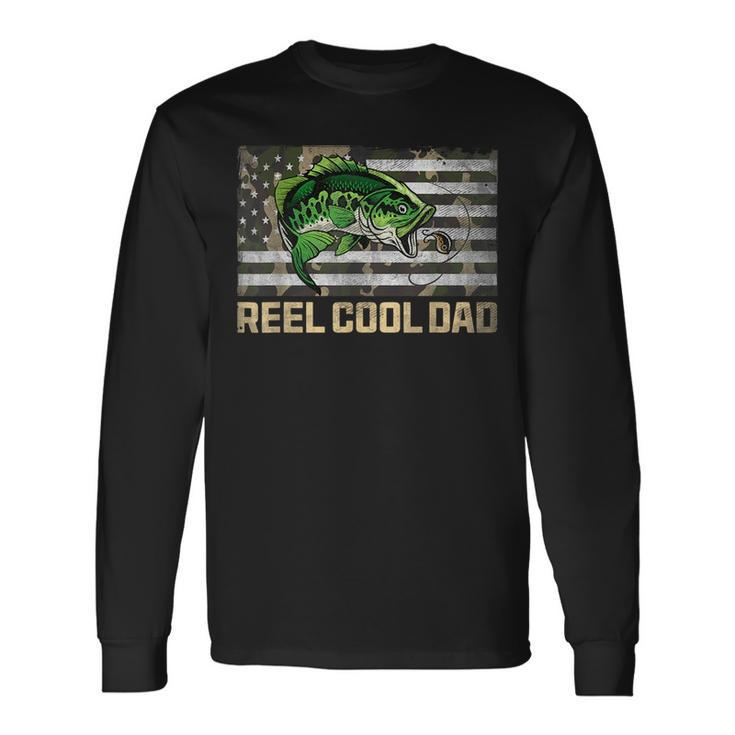 Reel Cool Dad Camouflage Flag Fathers Day Fisherman Fishing Long Sleeve T-Shirt T-Shirt