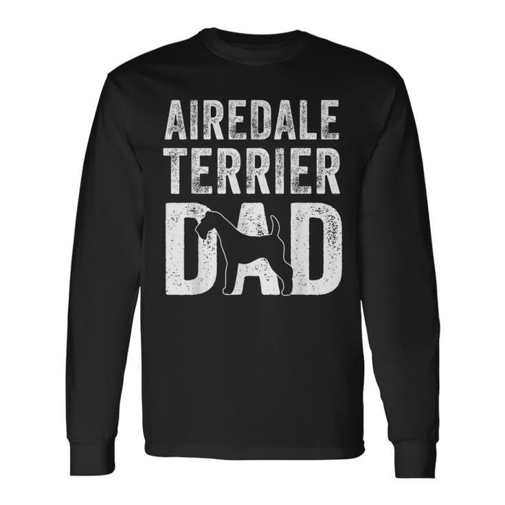 Retro Airedale Terrier Dad Papa Fathers Day Dog Silhouette Long Sleeve T-Shirt T-Shirt