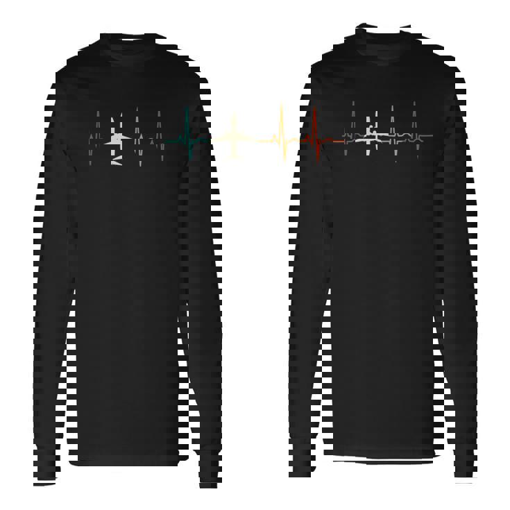Retro Airplane Heartbeat Pilot Flying Cool Aviator Long Sleeve T-Shirt