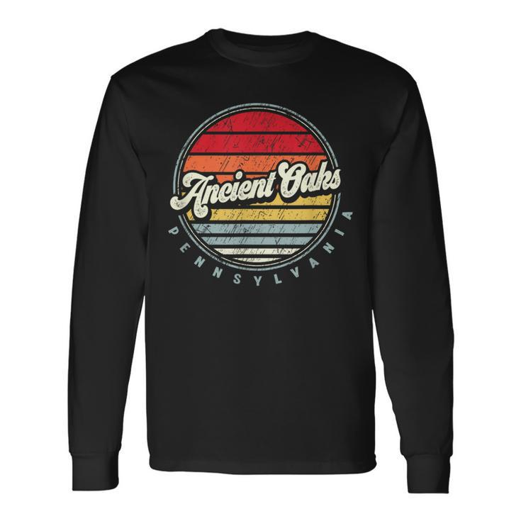 Retro Ancient Oaks Home State Cool 70S Style Sunset Long Sleeve T-Shirt
