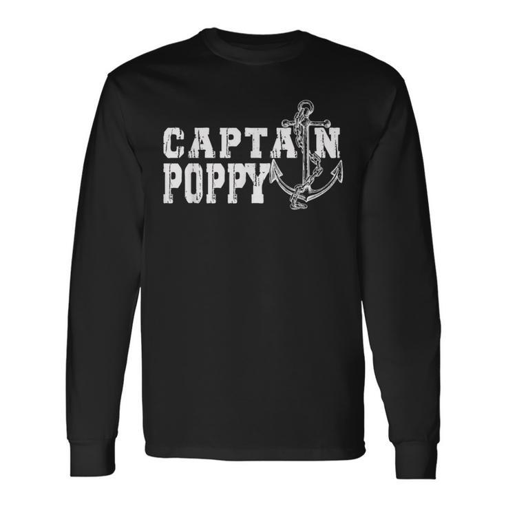 Retro Captain Poppy Pontoon Lake Sailor Fishing Boating Long Sleeve T-Shirt T-Shirt