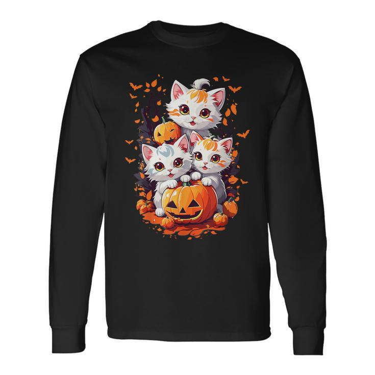 Retro Cute Cat Halloween Season Costume Night Party Long Sleeve T-Shirt