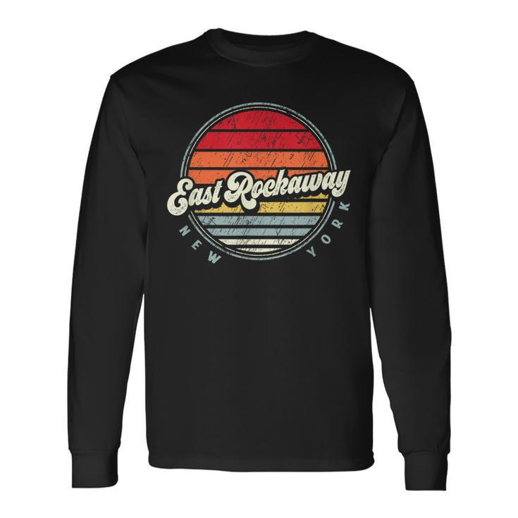 Retro East Rockaway Home State Cool 70S Style Sunset Long Sleeve T-Shirt