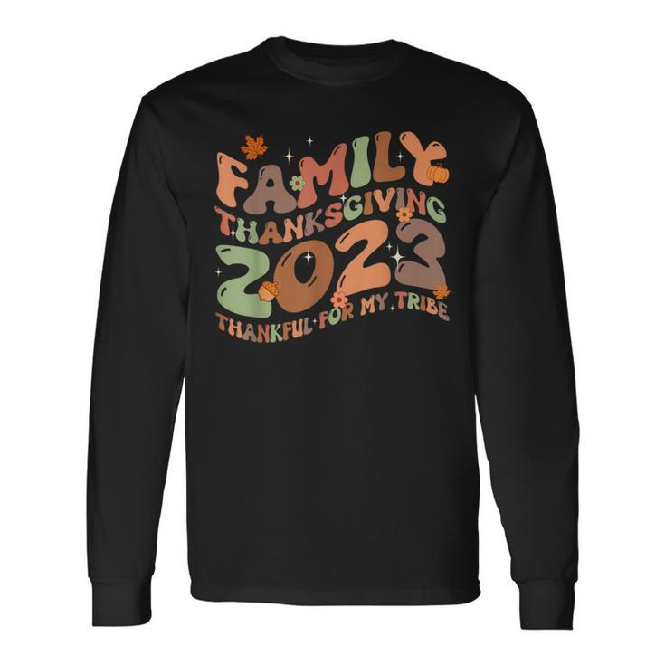 Retro Family Thanksgiving 2023 Thankful My Tribe Matching Long Sleeve T-Shirt