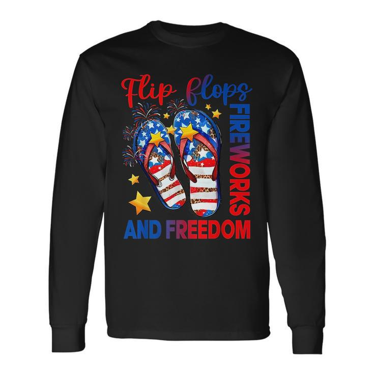Retro Flip Flops Fireworks & Freedom American Flag Summer Freedom Long Sleeve T-Shirt