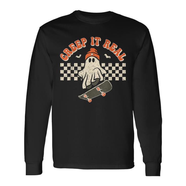 Retro Halloween Creep It Real Vintage Cute Ghost Skateboard Long