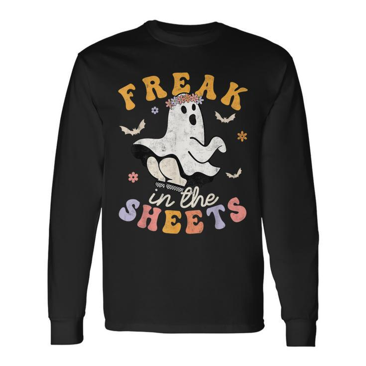 Retro Halloween Freak In The Sheets Ghost Boo Spooky Season Long Sleeve T-Shirt
