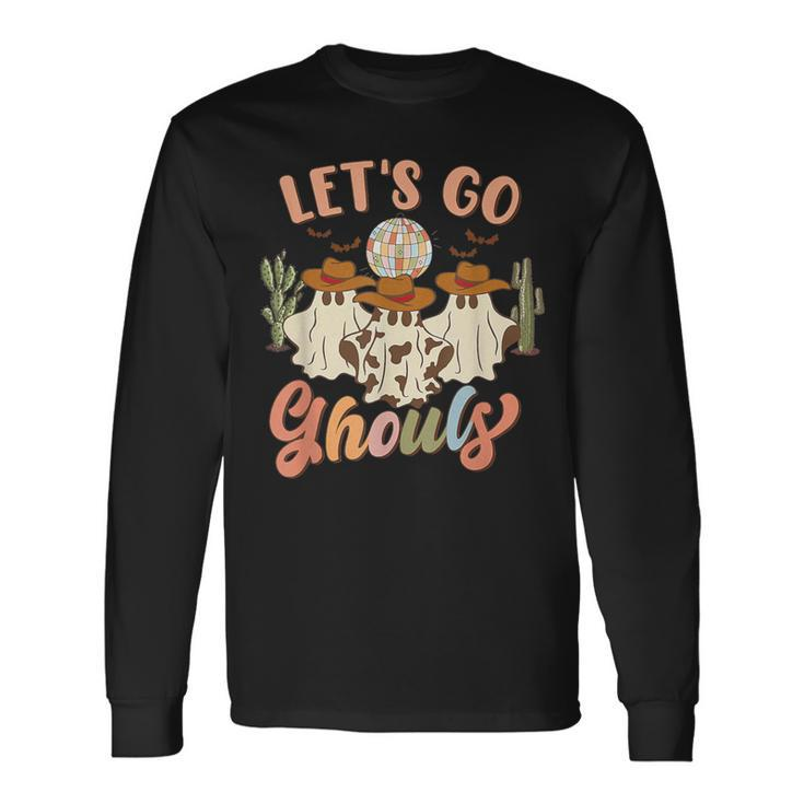 Retro Halloween Let's Go Ghouls Western Ghosts Disco Ball Long Sleeve T-Shirt