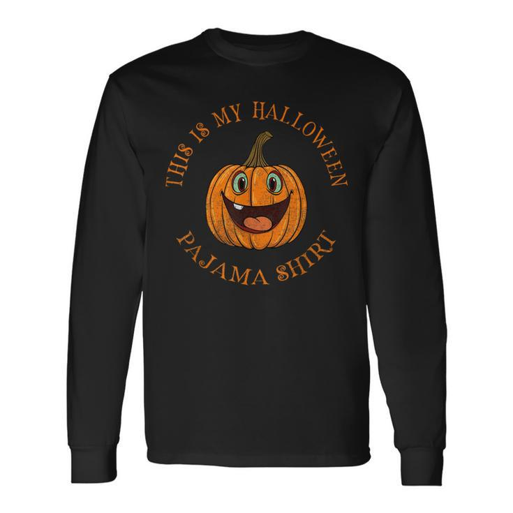 Retro Halloween Pajama Happy Jack O Lantern Pumpkin Long Sleeve T-Shirt