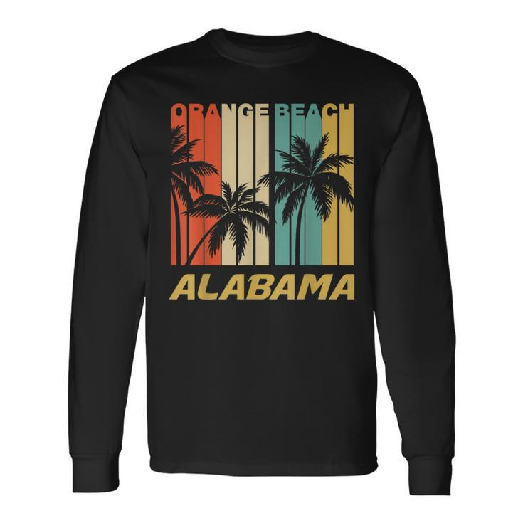 Retro Orange Beach Alabama Palm Trees Vacation Long Sleeve T-Shirt