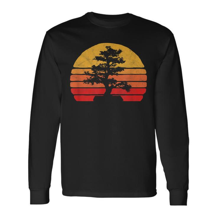 Retro Sun Minimalist Bonsai Tree Graphic Long Sleeve T-Shirt