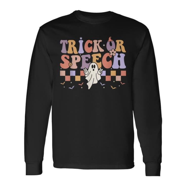 Retro Trick Or Speech Halloween Speech Therapy Slp Halloween Long Sleeve T-Shirt