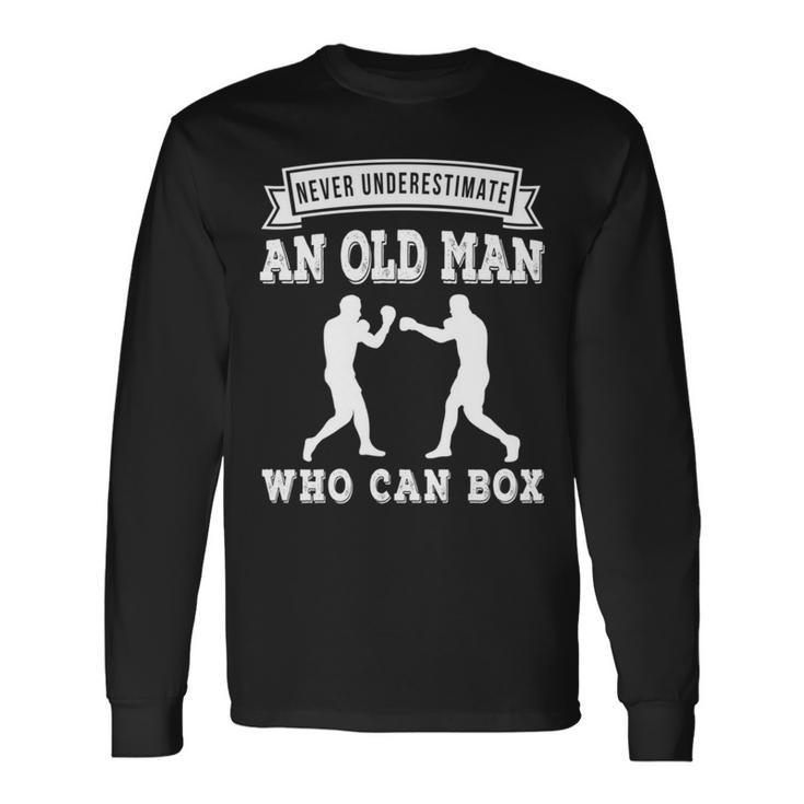 Retro Never Underestimate An Old Man Who Can Box Retro Boxer Long Sleeve T-Shirt