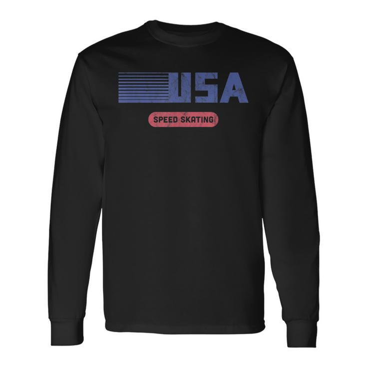 Retro Usa 2022 Team American Speed Skating Vintage Usa Long Sleeve T-Shirt T-Shirt