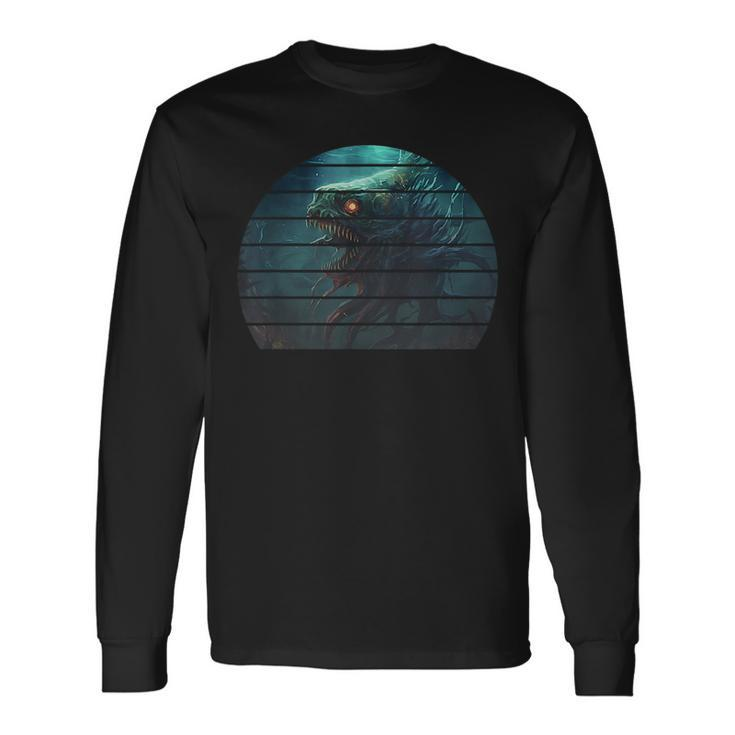 Retro Vintage Anime Deep Sea Monster Scary Ocean Fish Long Sleeve T-Shirt T-Shirt