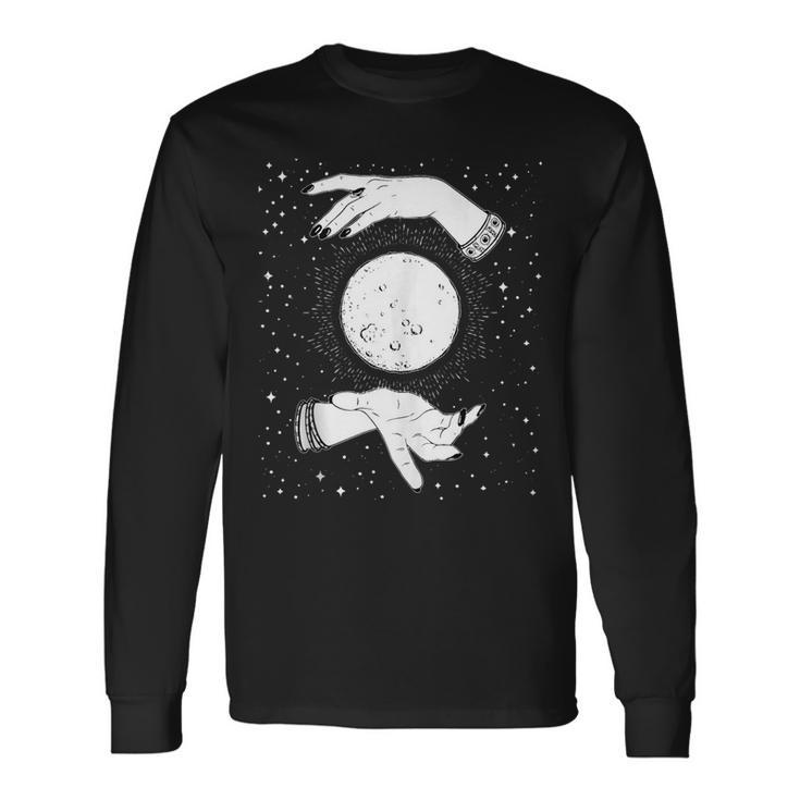 Retro Vintage Halloween Witchy Moon With Witch Hands & Stars Moon Long Sleeve T-Shirt T-Shirt
