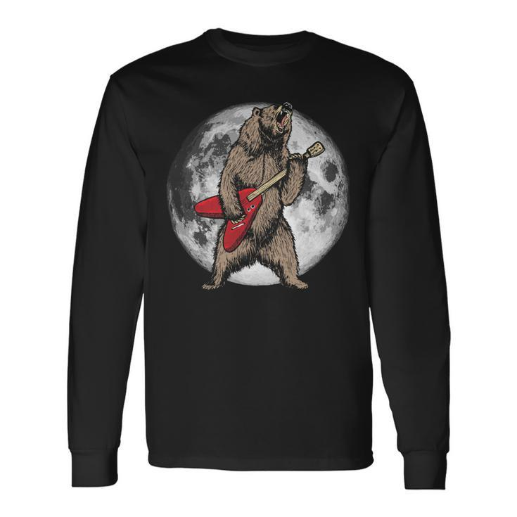 Roaring Grizzly Bear Moon Sweet 80S Electric Guitar Long Sleeve T-Shirt