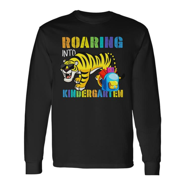 Roaring Into Kindergarten Tiger Back To School From Teacher Long Sleeve T-Shirt Gifts ideas