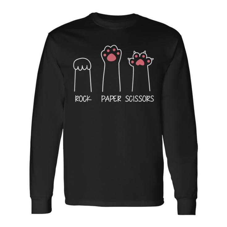 Rock Paper Scissors Hand Game Meme Animal Paw Cat Long Sleeve T-Shirt