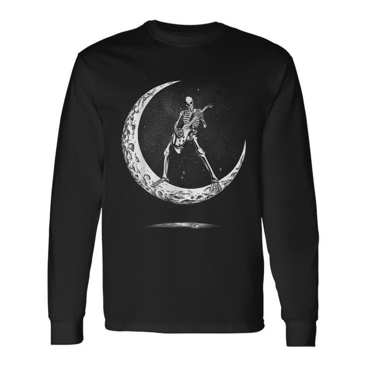 Rock On Skeleton Moon Rock And Roll Halloween Long Sleeve T-Shirt Gifts ideas