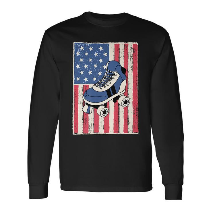 Roller Skate For Skating American Flag Patriotic Patriotic Long Sleeve T-Shirt T-Shirt