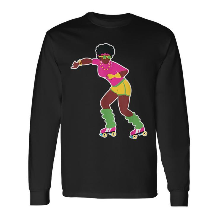 Roller Skating Derby 70S 80S Skater Afro Girl Long Sleeve T-Shirt T-Shirt