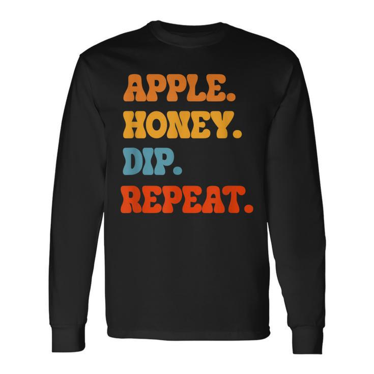 Rosh Hashanah Apple Honey Dip Repeat Jewish New Year Shofar Long Sleeve T-Shirt