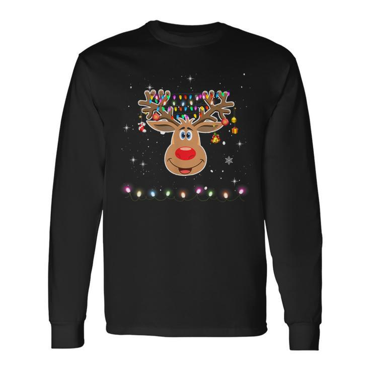 Rudolph Red Nose Reindeer Snow-Snowflakes Long Sleeve T-Shirt