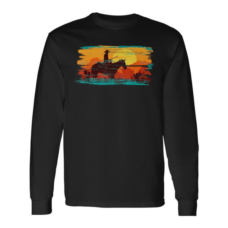 Saddle Western Cowboy Retro Vintage Western Sunset Long Sleeve T-Shirt