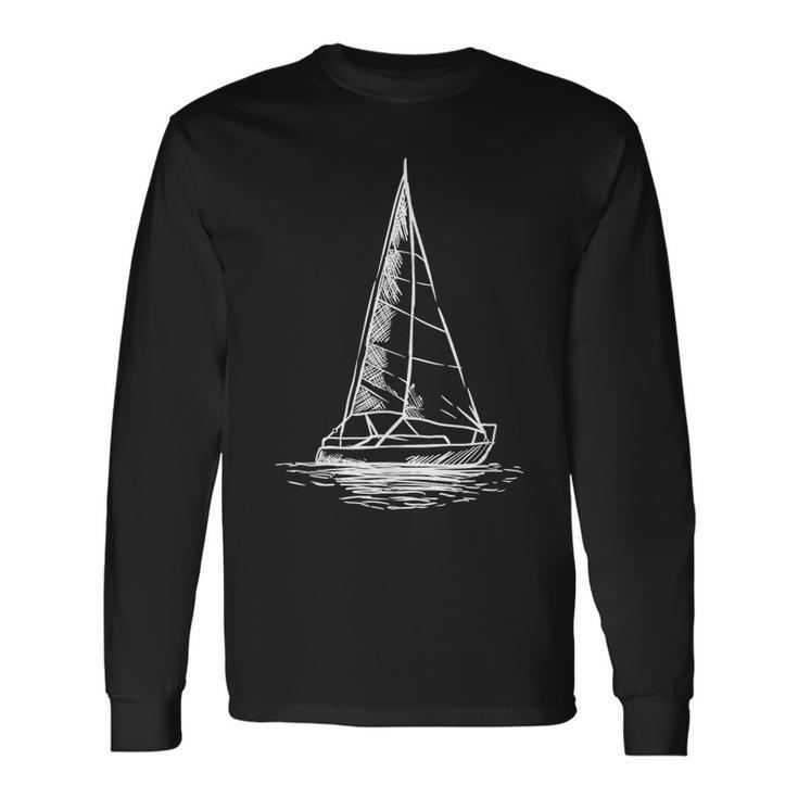 Sailor Boating Anchor Simple Line Drawing Sailboat Sailing Long Sleeve T-Shirt T-Shirt