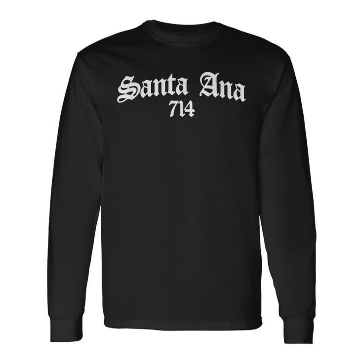 Santa Ana 714 Area Code Chicano Mexican Pride Biker Tattoo Long Sleeve T-Shirt Gifts ideas