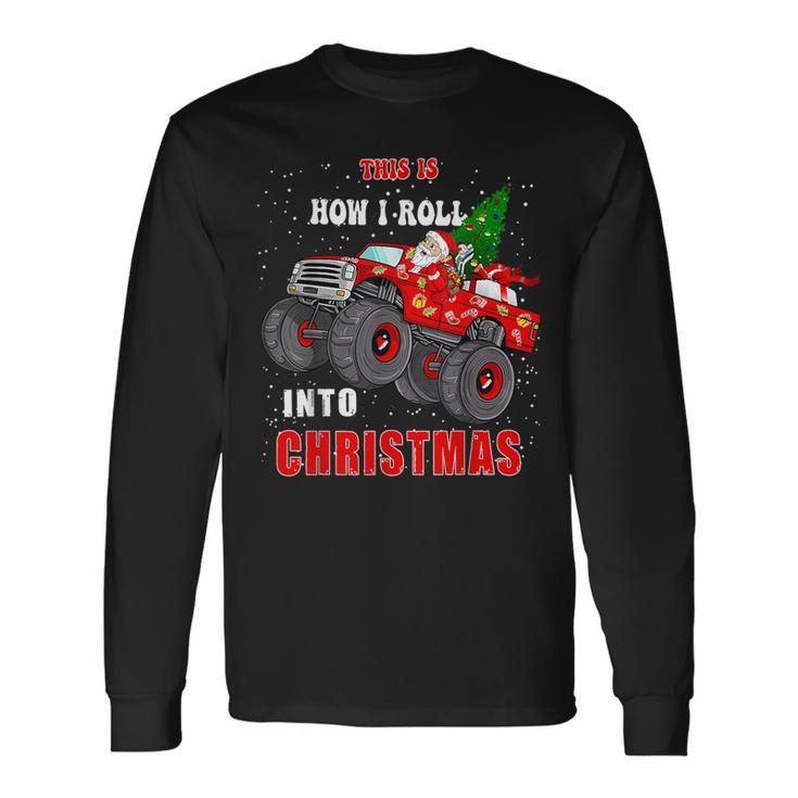Santa Claus Monster Truck Boys Christmas Xmas Long Sleeve T-Shirt