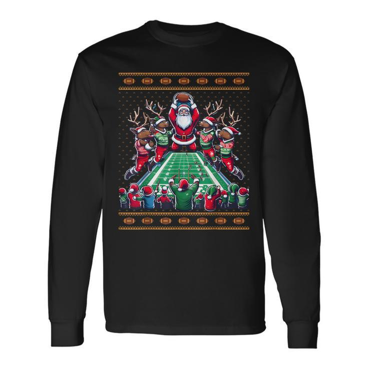 Santa Reindeer Play American Football Christmas Football Fan Long Sleeve T-Shirt