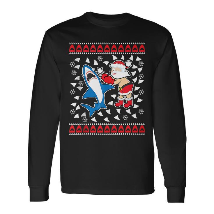 Santa Vs Shark Ugly Christmas Sweater Long Sleeve T-Shirt