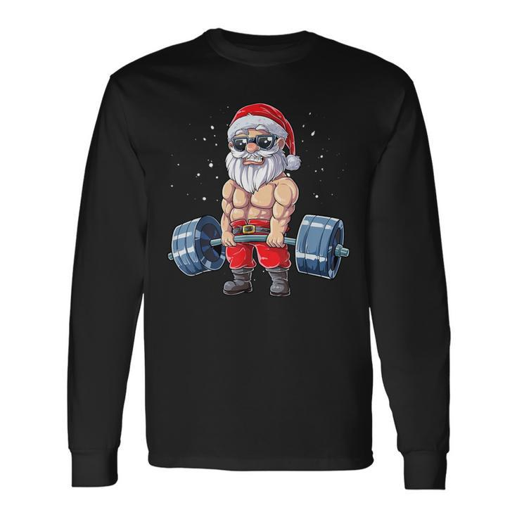 Santa Weightlifting Christmas Fitness Gym Deadlift Xmas Long Sleeve T-Shirt