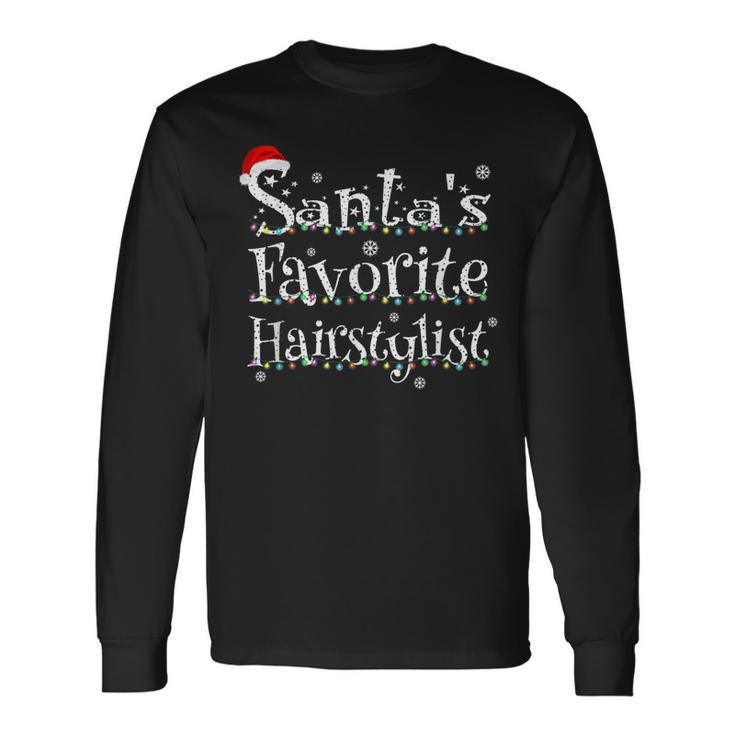 Santas Favorite Hairstylist Xmas Lights Costume For Barber Long Sleeve T-Shirt