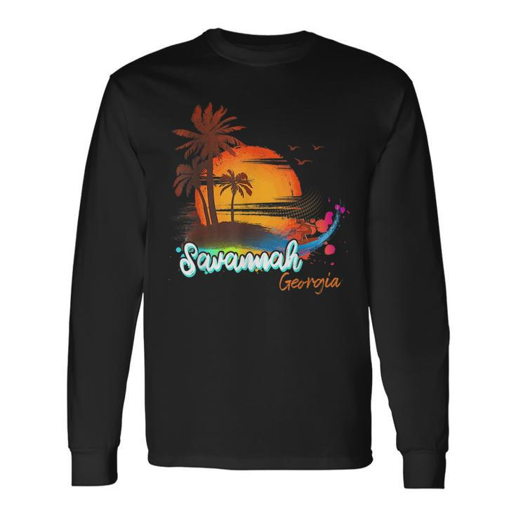 Savannah Georgia Beach Summer Vacation Palm Trees Sunset Georgia And Merchandise Long Sleeve T-Shirt T-Shirt