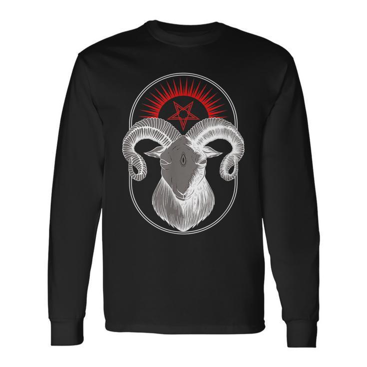 Scary Creepy Devil Goat Baphomet For Halloween Long Sleeve T-Shirt T-Shirt