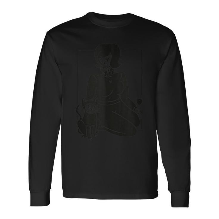 Scary Creepy Skeleton Skull Faced Woman Kitty Inspiration St Long Sleeve T-Shirt T-Shirt