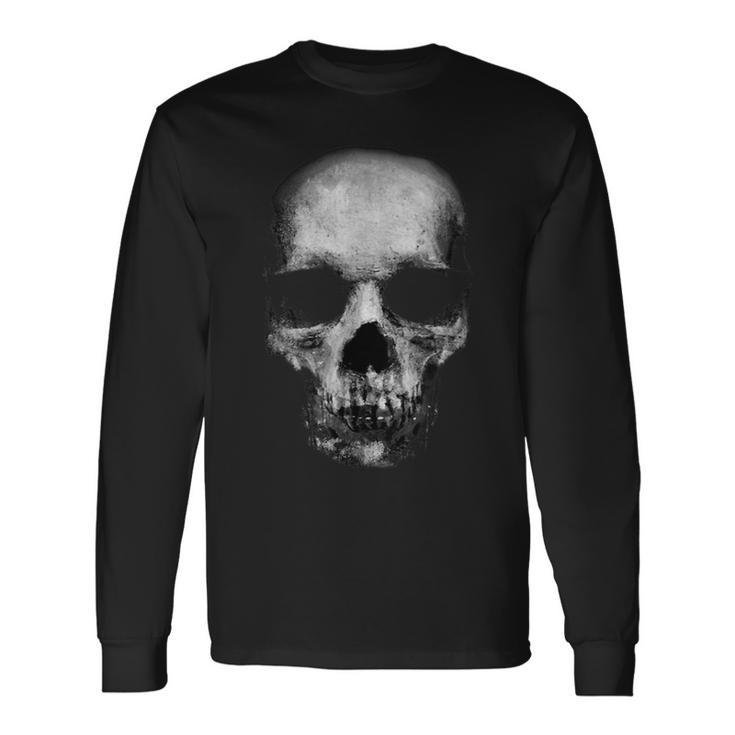 Scary Face Halloween Skull Faded Horror Creepy Spooky Halloween Skull Long Sleeve T-Shirt