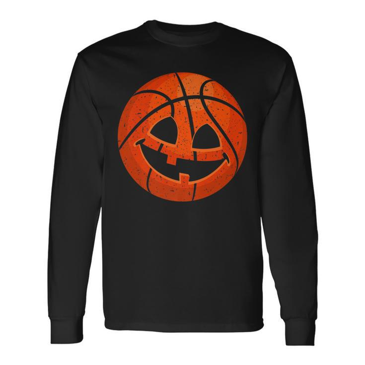 Scary Pumpkin Basketball Halloween Retro Vintage Basketball Long Sleeve T-Shirt T-Shirt