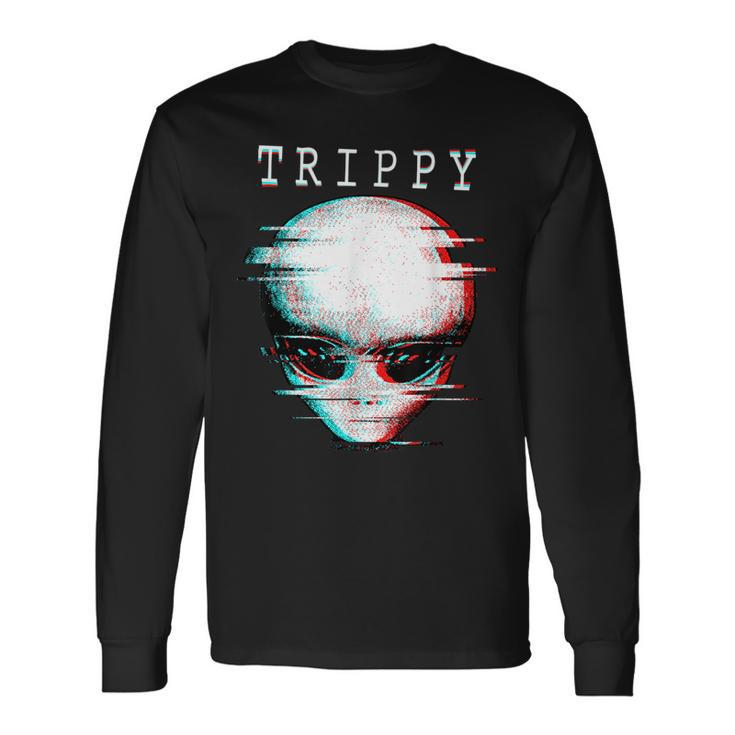 Scary Trippy Alien Alien Face Alien Head Long Sleeve T-Shirt T-Shirt